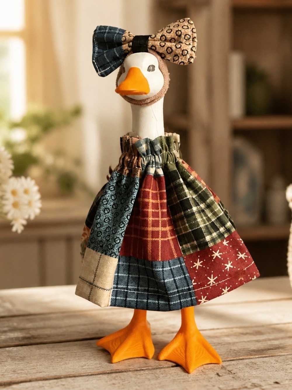 9 inch goose. ALL Handcrafted Patchwork Duck Figurine in Multi-Color